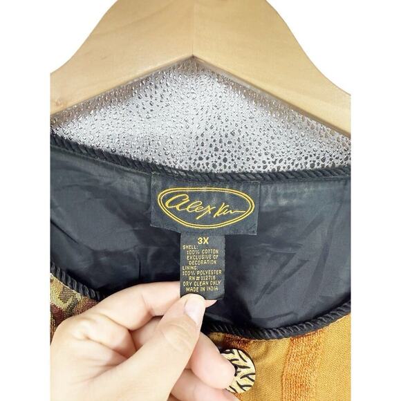 Vintage Alex Kin Patchwork Tapestry Jacket Coat Red Black Womens Plus Size 3XL - Picture 2 of 8